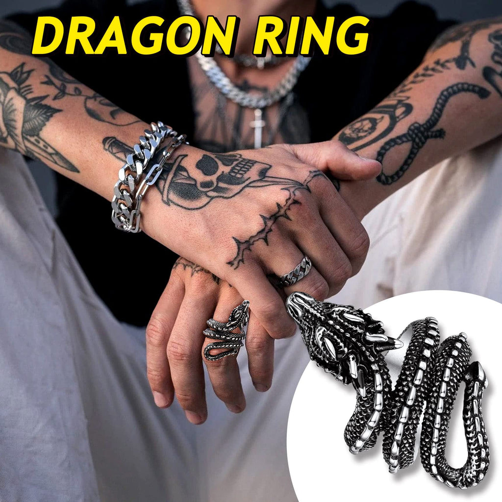Bestyle Cool Stainless Steel Dragon Ring for Women Men Cool Rings Dragon Jewelry Gothic Punk Finger Rings Fashion Halloween Cost