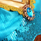 Princess Jasmine Costume Dress Up Clothes Fancy Sequined Arabian Outfit Attire with Tiara Wand Gloves Accessories Set for Little