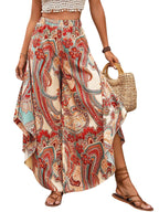 Greciilooks Boho Printed Wide Leg Palazzo Pants For Women, Flowing High Waist Rayon Trousers For Beach, Vacation, Lounge, And Su