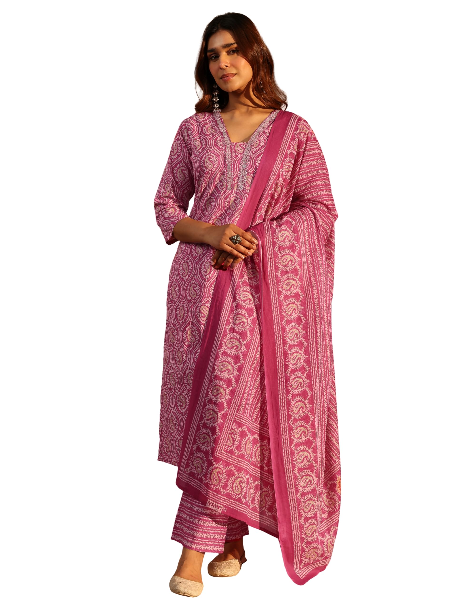 Libas Printed Cotton Straight Kurta With Trouser And Dupatta-401676Xxl