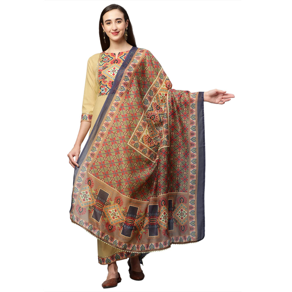 ANNI DESIGNER Women's Cotton Straight Kurta with Palazzo & Dupatta (Reema Beige_XXL_Beige_XX-Large)