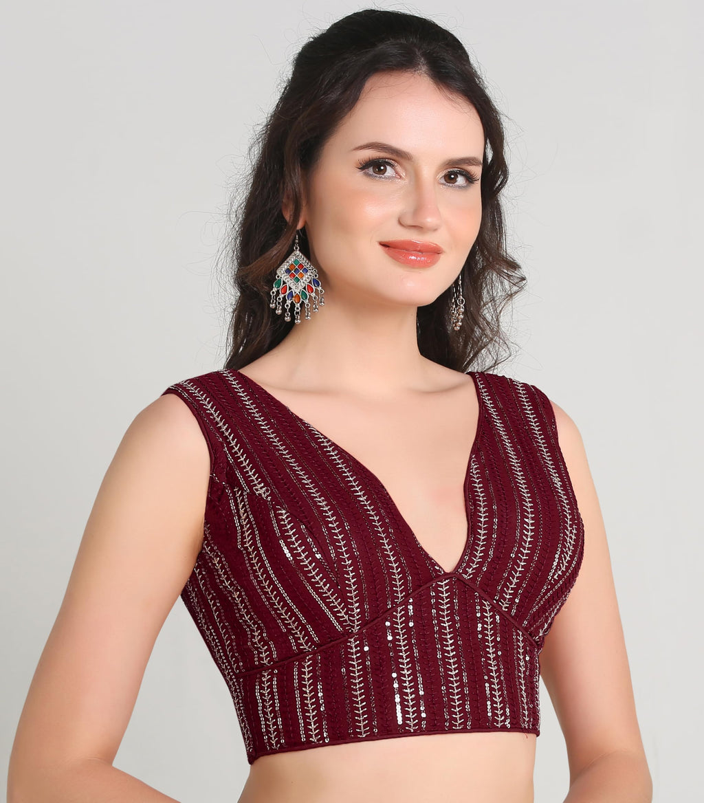 Pujia Mills WomenS Indian Ethnic Wear Sabyasachi Sequence With Dhaga Embroidered Zari Work Sweetheart Neck Blouse Sleeveless Re