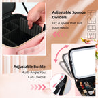 ZhenGuiRu Travel Makeup Bag with LED Lighted Mirror 3 Color Scenarios Adjustable Brightness, Waterproof Cosmetic Train Case Orga