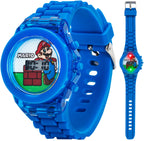 Accutime Nintendo Super Mario Kids' Flashing LCD Digital Watch - LED Lightshow - Vibrant Blue Band, Easy-to-Read Display, Perfec