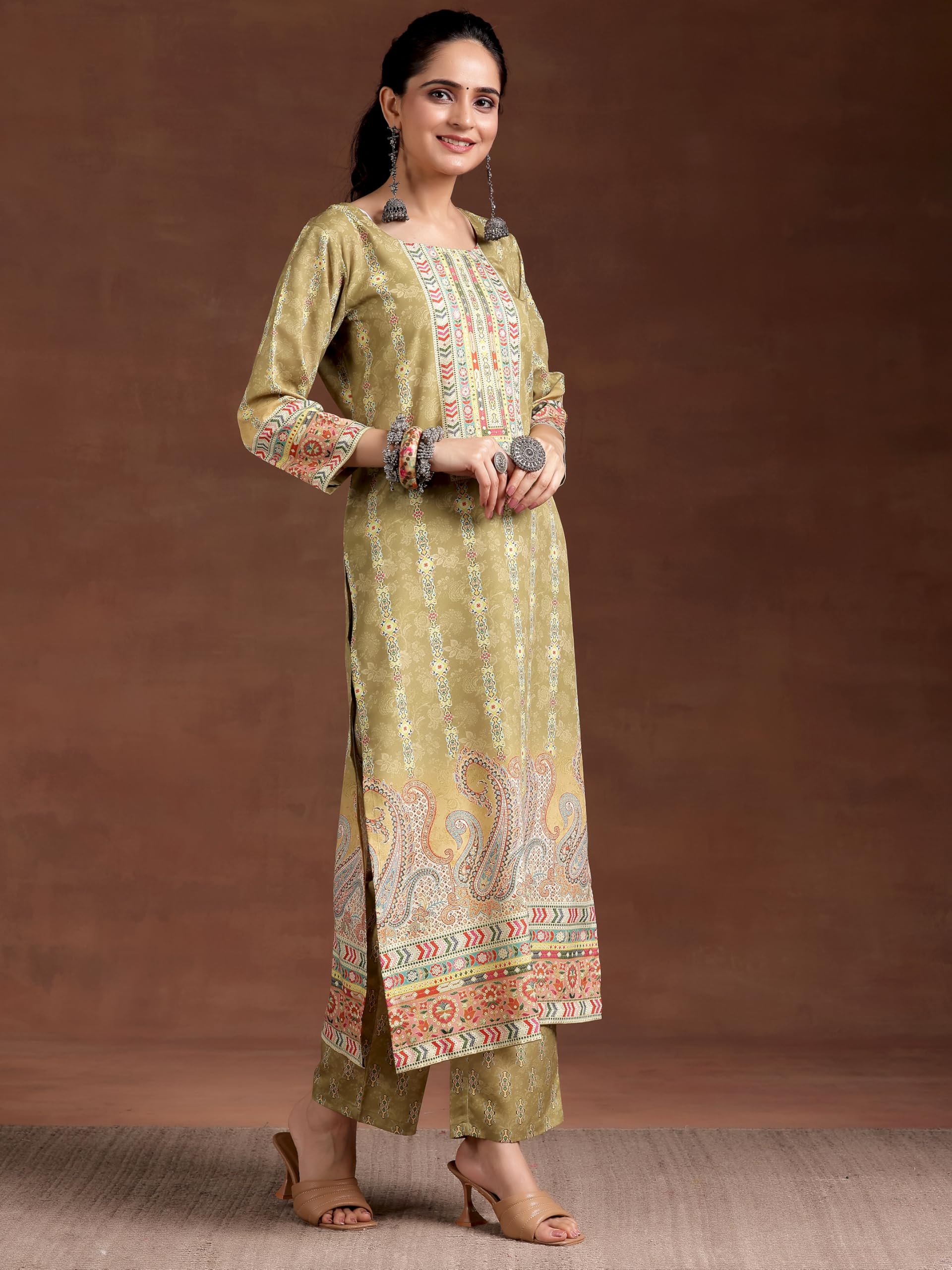 Libas WomenS Crepe Printed Straight Kurtas (29242O_Mustard