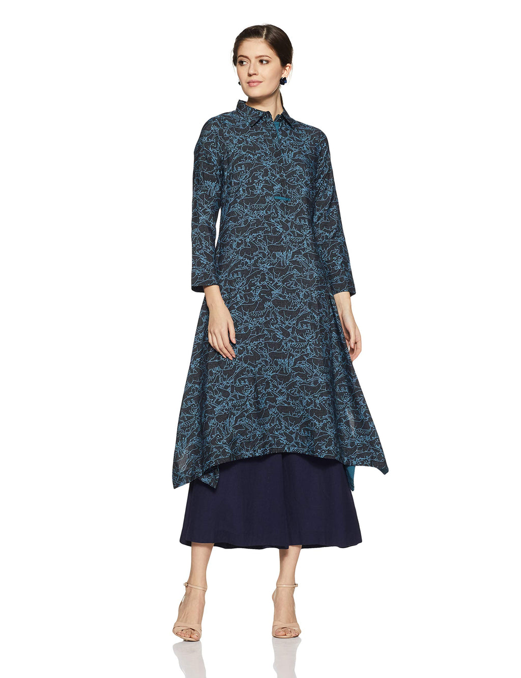 W For Woman Women'S Asymmetrical Hemline Kurta (17Au16877-50019_Jet Black_12/ Large)