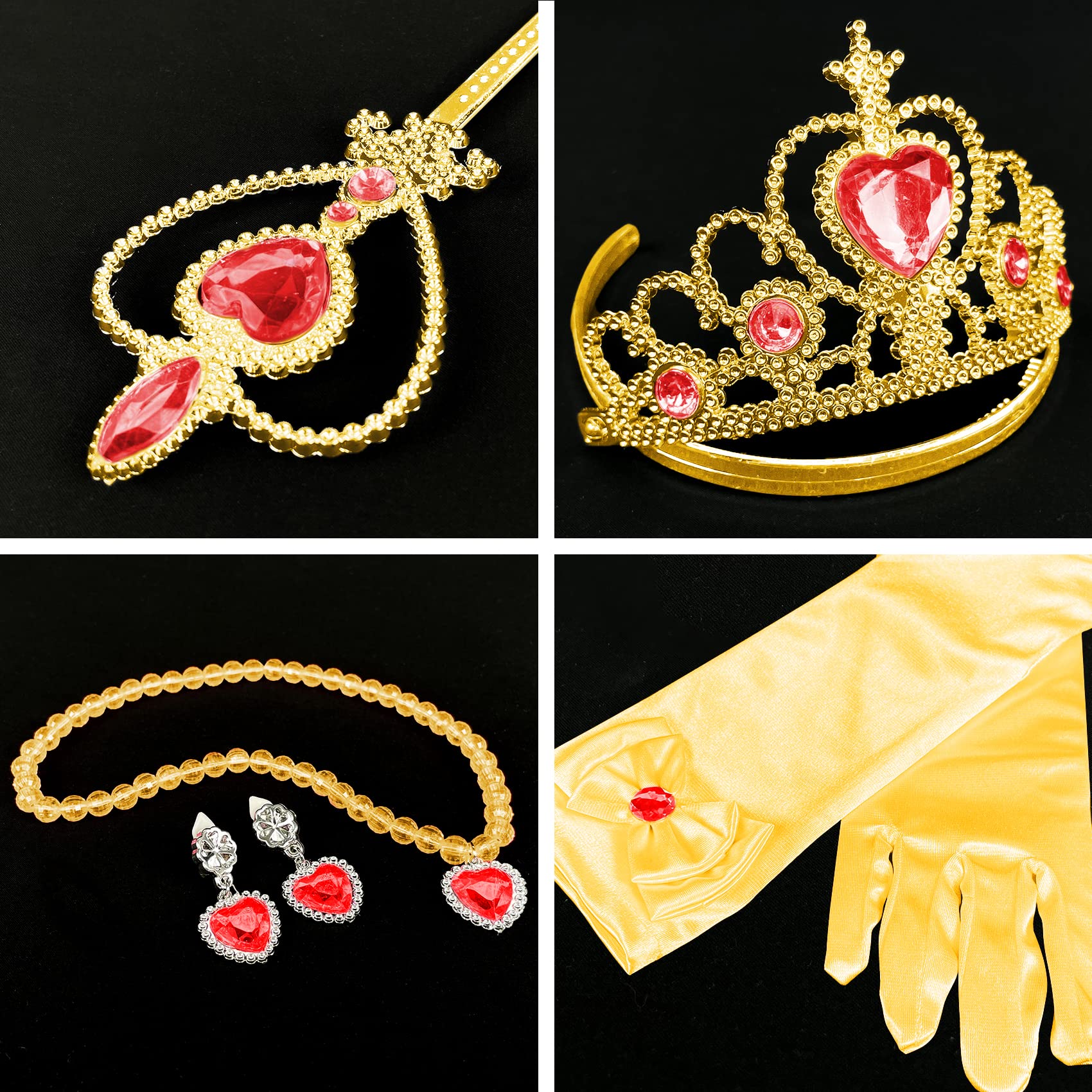 MISS FANTASY Princess Dress Up Accessories,Cosplay Accessories for Kids Girls, Princess Dressed up Crown,Wand,Gloves,Necklace,Ea
