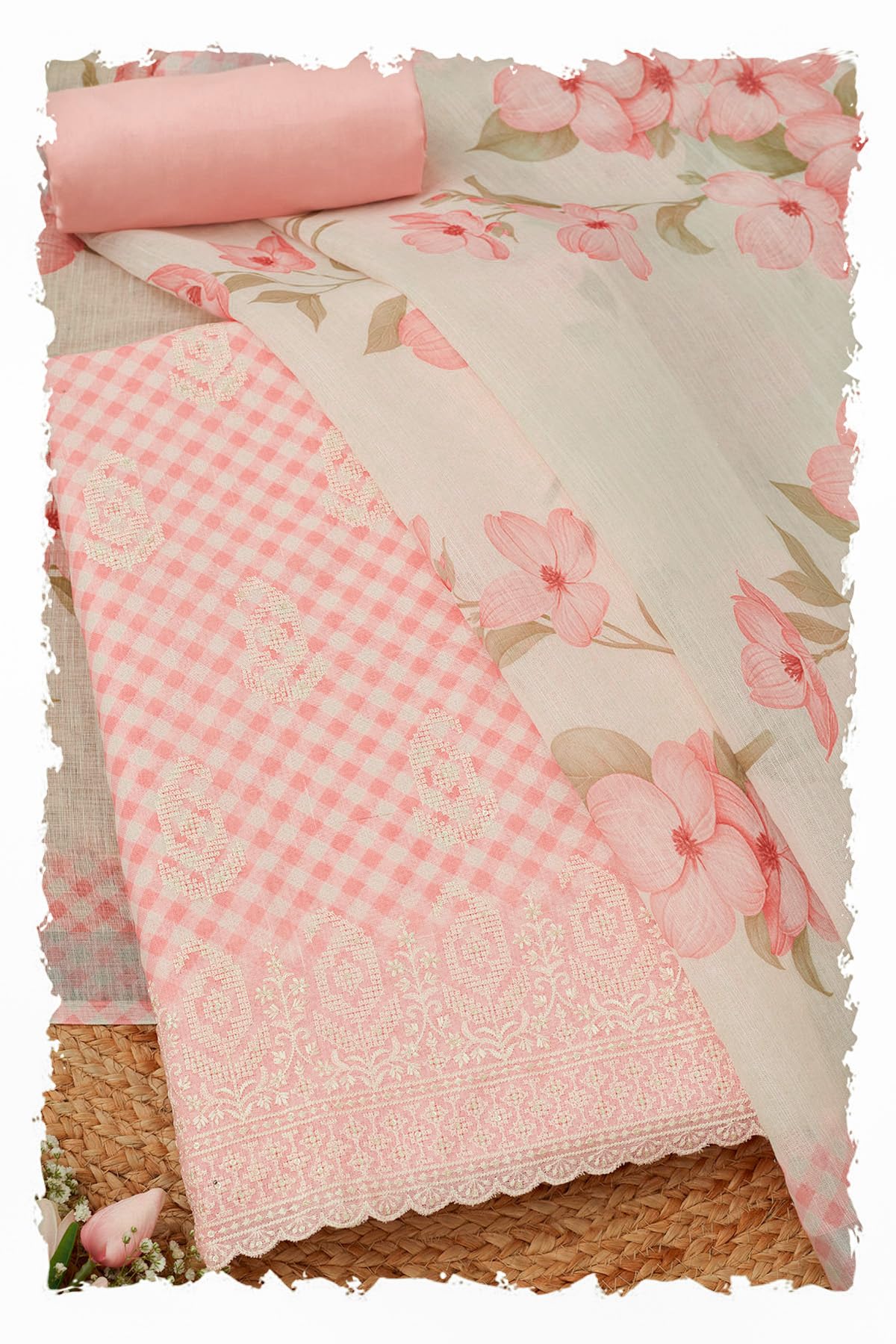 Soch Women Linen Paisley Print Unstitch Dress Material with Thread Work