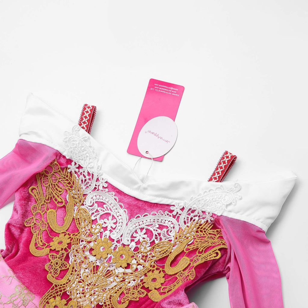 JerrisApparel Girls Pink Princess Costume Halloween Cosplay Party Dress up (Pink with Accessories)