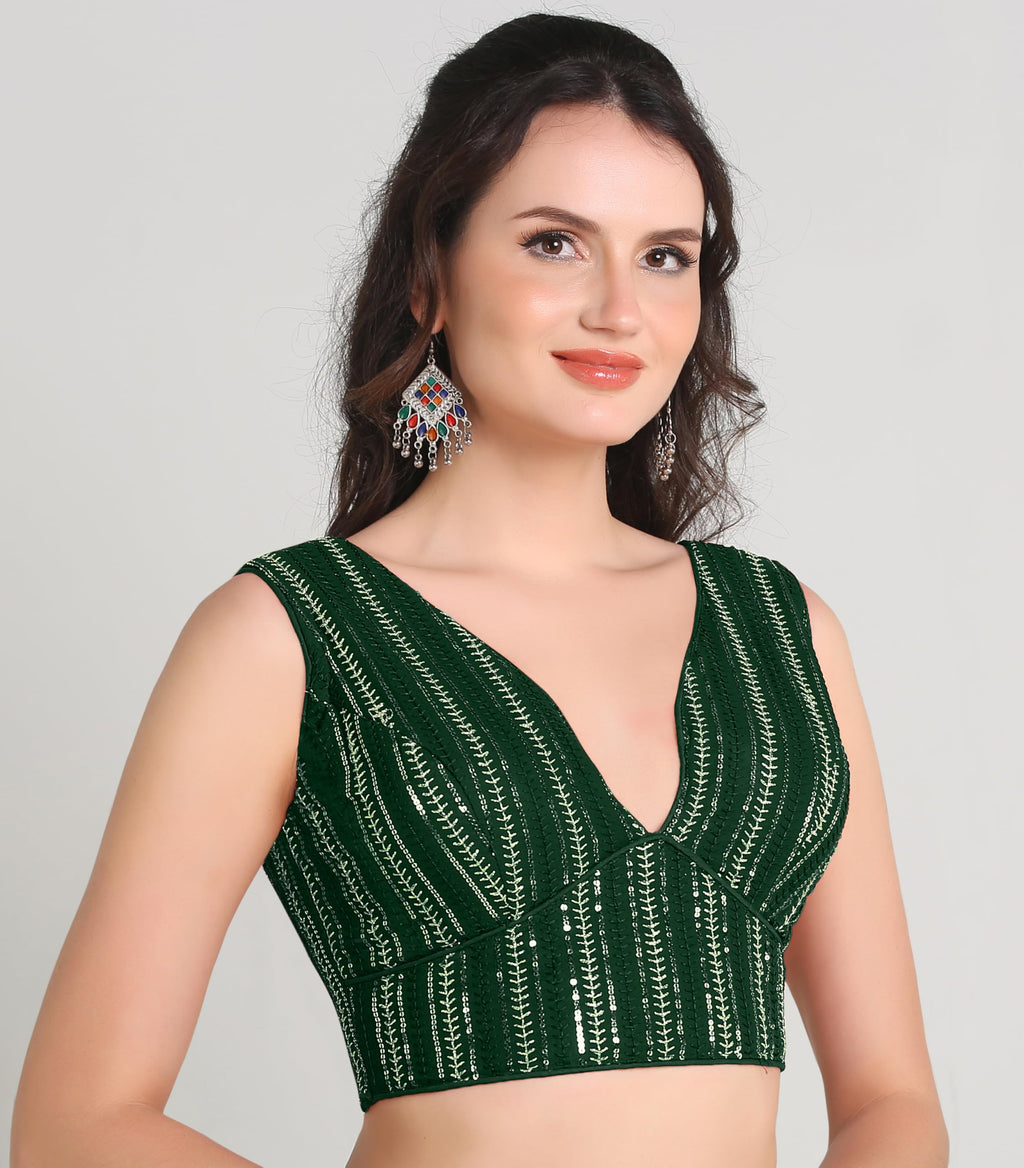Pujia Mills WomenS Indian Ethnic Wear Sabyasachi Sequence With Dhaga Embroidered Zari Work Sweetheart Neck Blouse Sleeveless Re