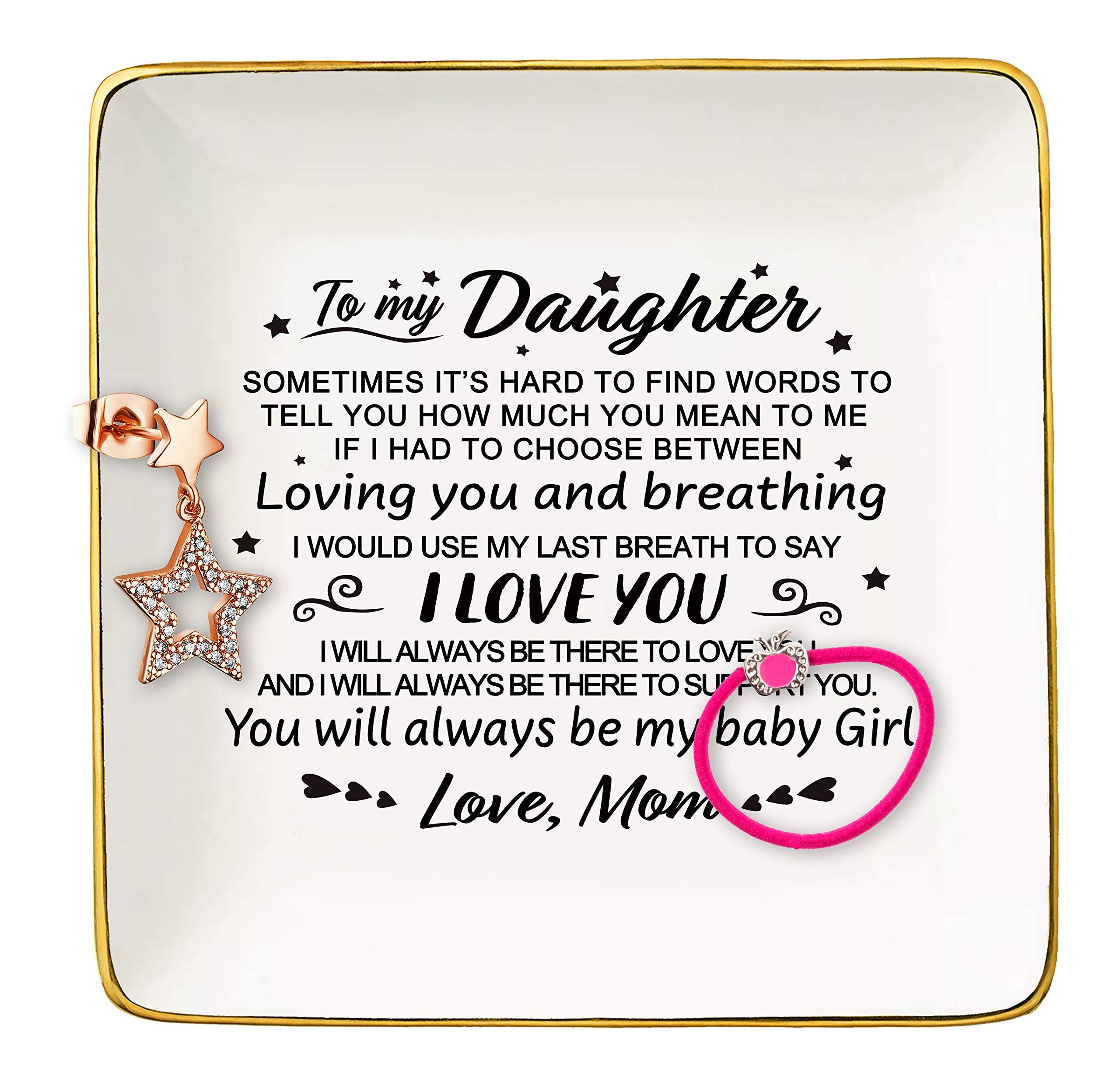 Topthink You Will Always Be My Baby Girl - Ceramic Jewelry Holder Ring Dish Trinket Tray - Daughter Gifts from Mom Or Dad - Birt