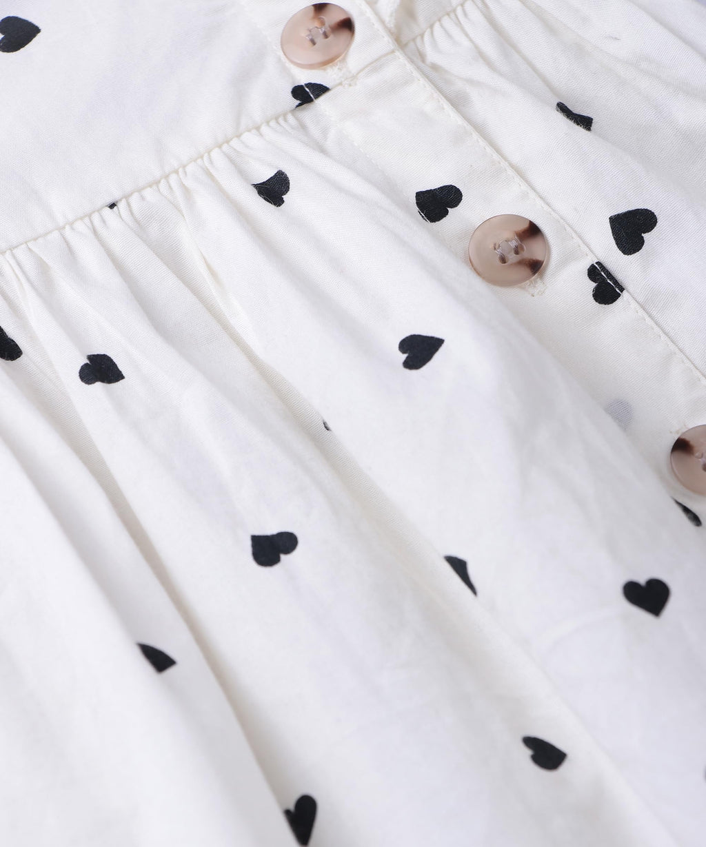 Beebay Kids Girls Button Through Heart Print Dress White