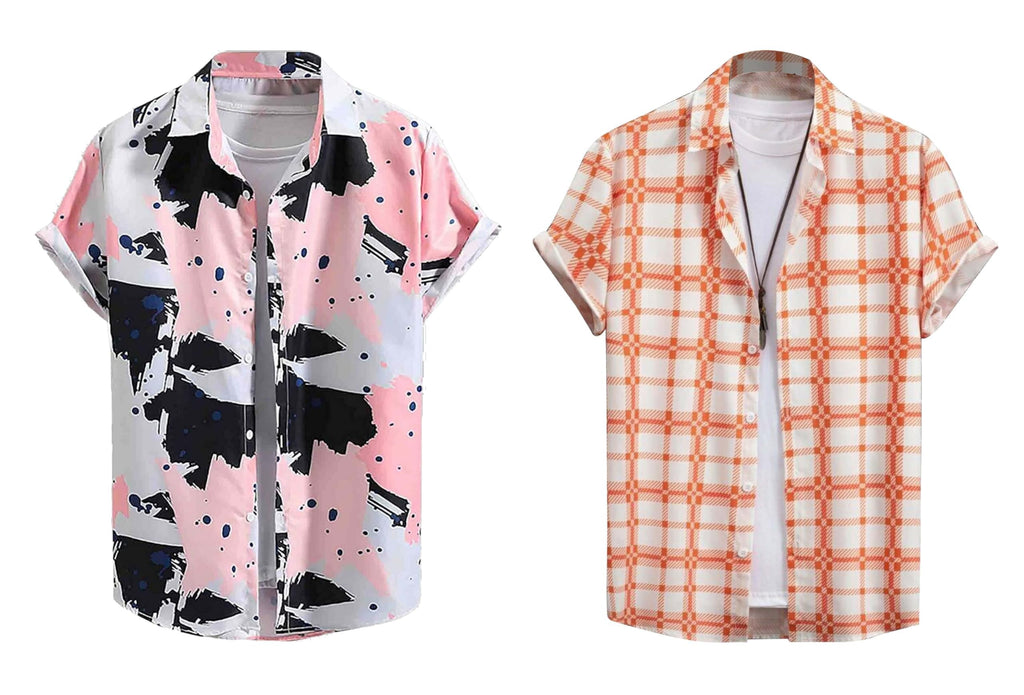 Rebelify MenS Lycra Bland Shirt With Half Sleeves Button Down Closure Round Collar Neck Printed Pattern Relaxed Fit And Standar