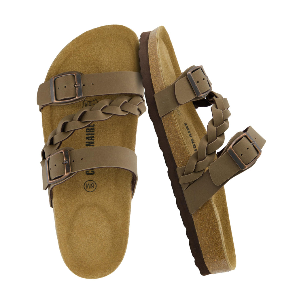 CUSHIONAIRE Women's Cork Footbed Sandal - Comfortable, Adjustable Straps, Arch Support, Wide Widths Available, Boho Chic Summer 