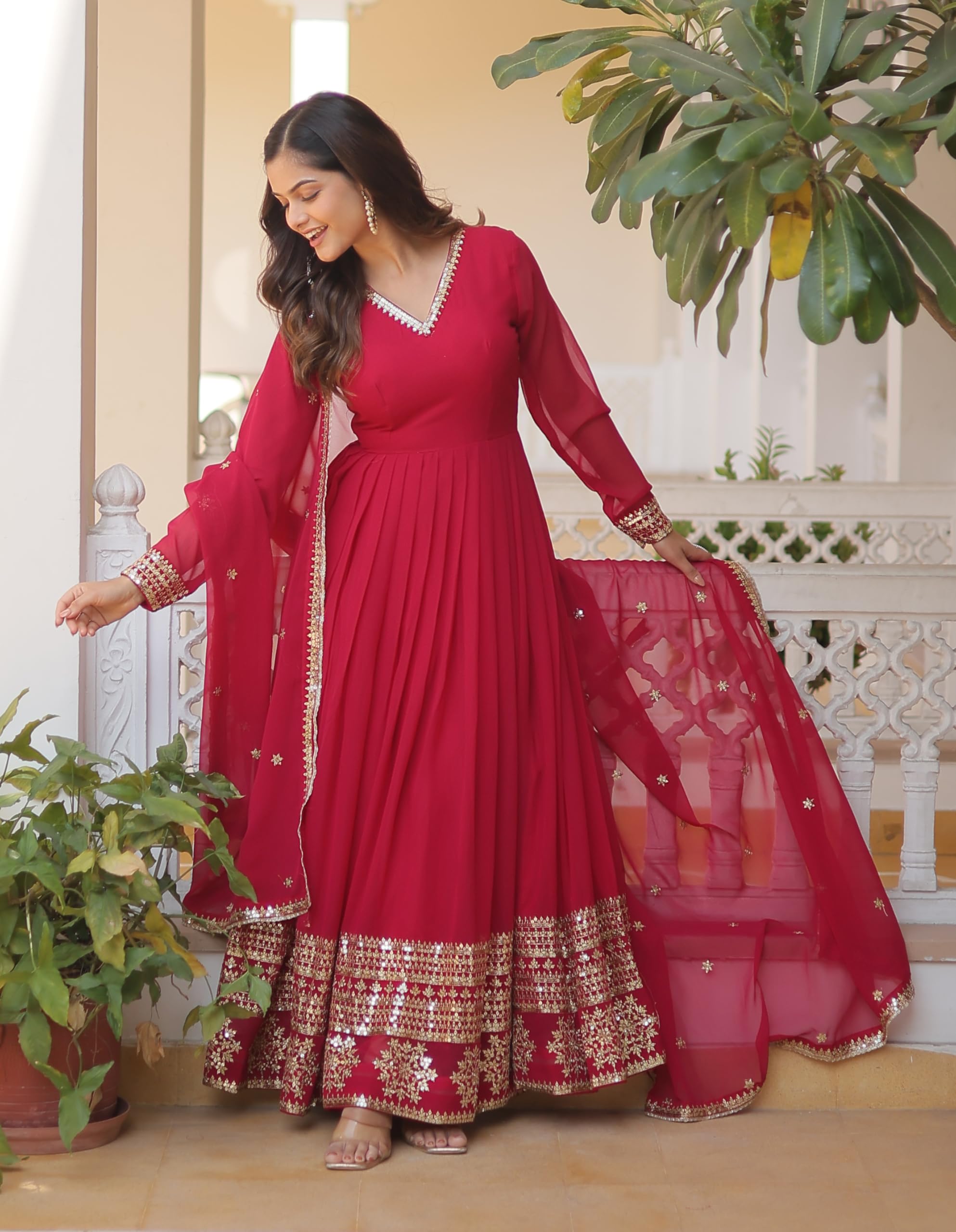 Fashion Basket Womens Multi Georgette Anarkali kurta set with Duptta For Women