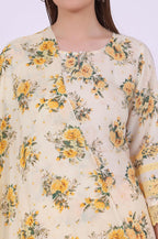 Aurelia Women'S Yellow Printed Straight Kurta With Palazzo & Dupatta Set