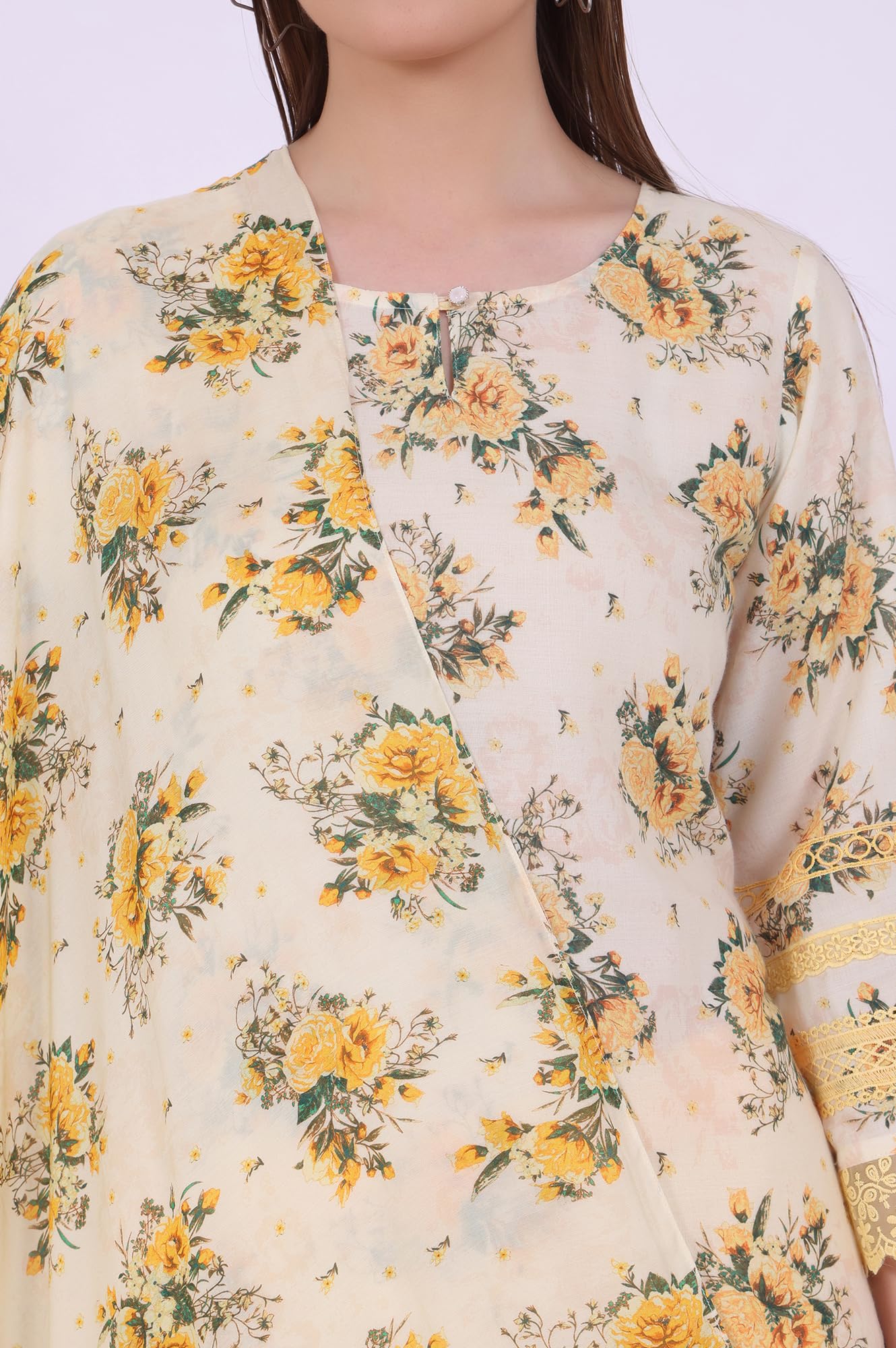 Aurelia Women'S Yellow Printed Straight Kurta With Palazzo & Dupatta Set