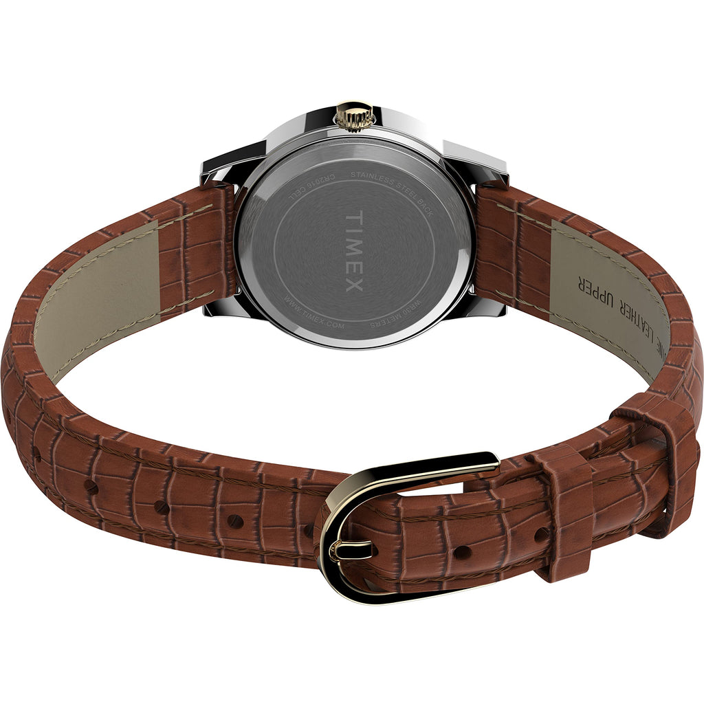 Timex Women's Essex Avenue 25mm Watch - Two-Tone Case White Dial with Brown Leather Strap