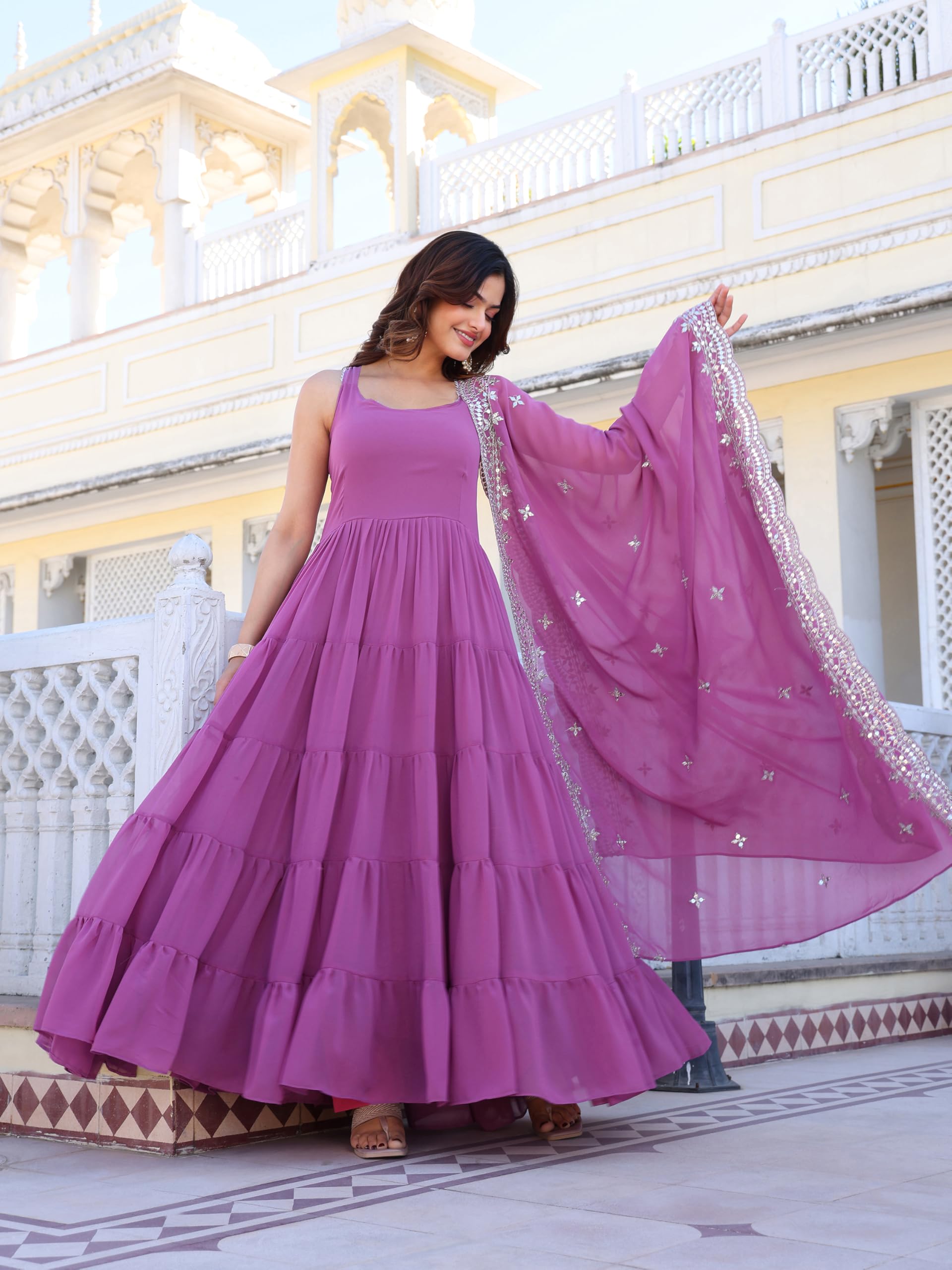 Wedani Pink Georgette Solid Anarkali Kurta For Women
