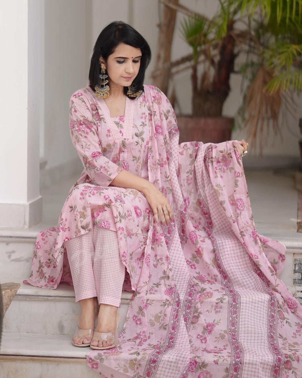 ANNI DESIGNER Women s Rayon Blend Kurta with Pants and Dupatta, Pink, 2XL