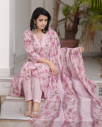 ANNI DESIGNER Women s Rayon Blend Kurta with Pants and Dupatta, Pink, 2XL