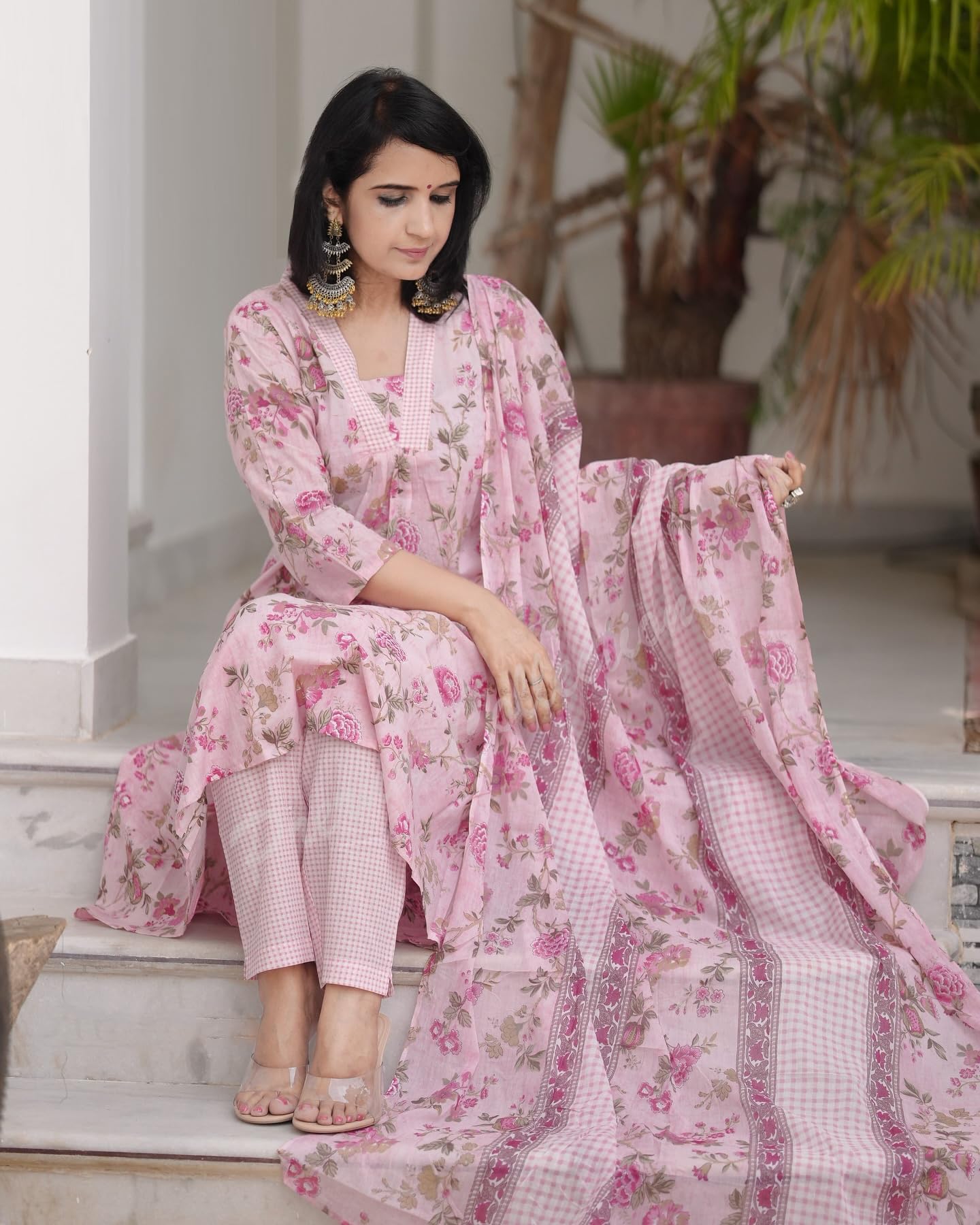 ANNI DESIGNER Women s Rayon Blend Kurta with Pants and Dupatta, Pink, 2XL