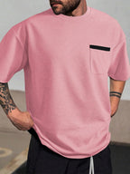 Indoprimo MenS Polyester T Shirt With Pocket Half Sleeves Round Neck Line Solid Pattern Loose Fit Classic Style And Standard Le