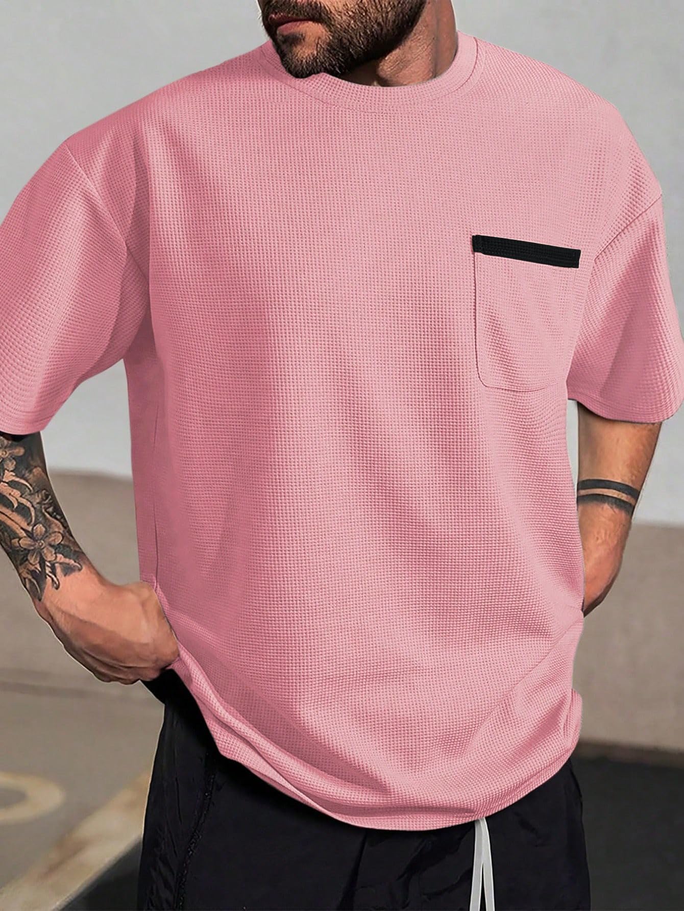 Indoprimo MenS Polyester T Shirt With Pocket Half Sleeves Round Neck Line Solid Pattern Loose Fit Classic Style And Standard Le