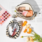 SOIDRAM 2 Pieces Makeup Bag Large Stripe Cosmetic Bag Capacity Canvas Mix Travel Toiletry Bag Organizer Cute Makeup Brushes Aest