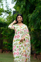 ANNI DESIGNER Women s Rayon Blend Kurta with Pants and Dupatta, cream, XL
