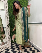 ANNI DESIGNER Women s Rayon Kurta with Pants and Dupatta, Pista, 36