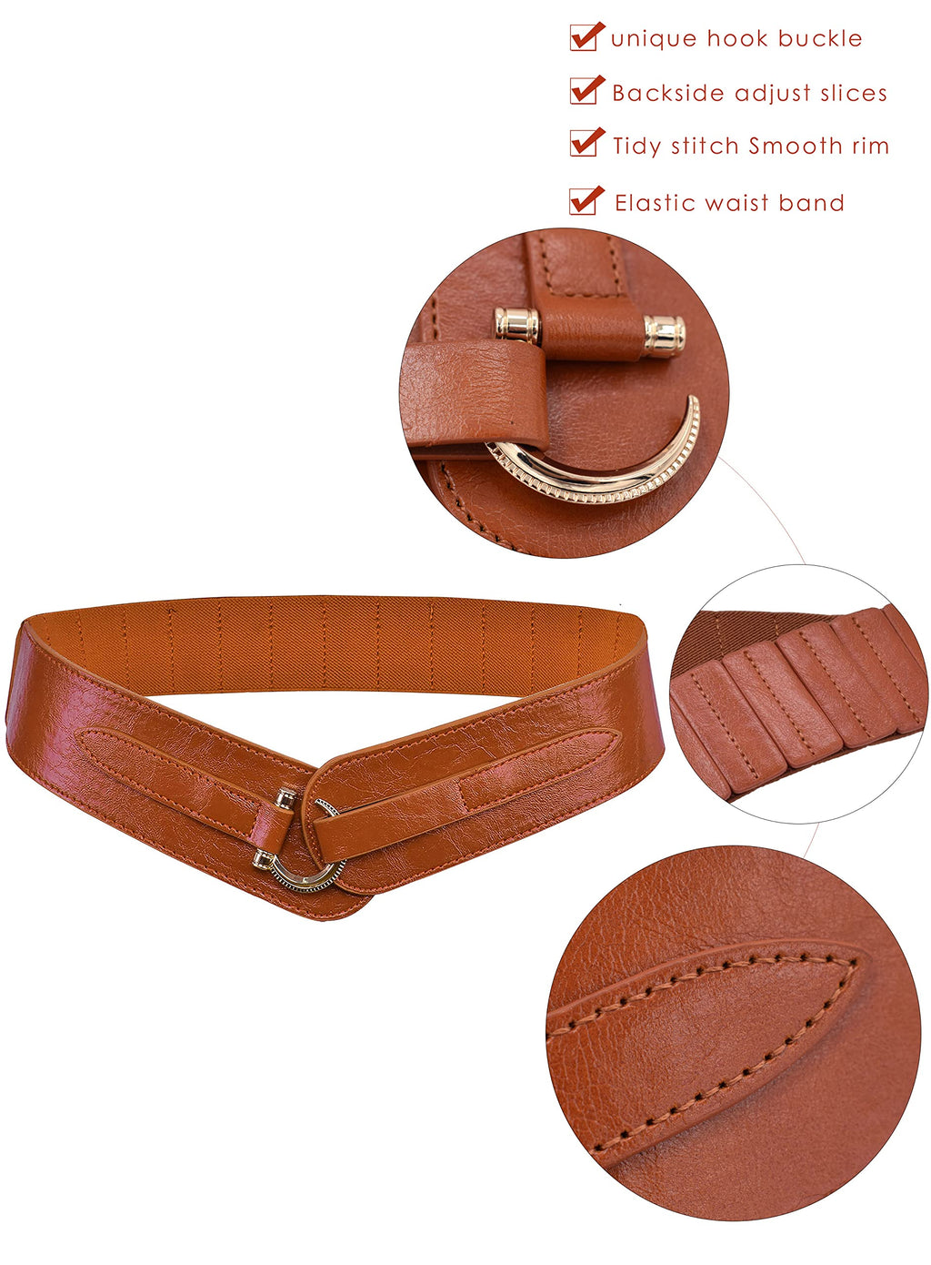 TeeYee Brown Leather Belts Elastic Renaissance Waist Stretch Retro Halloween Belt Vintage Fashion Medieval Fashion Hook Belt Lar