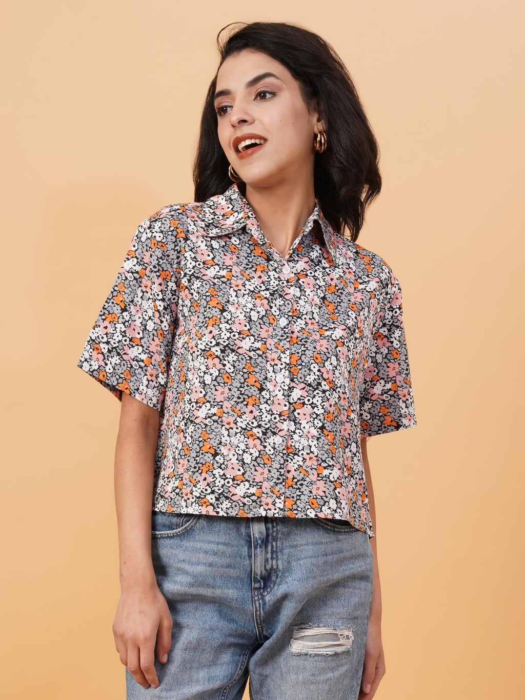 Kotty WomenS Relaxed Fit Printed Spread Collar Casual Shirt