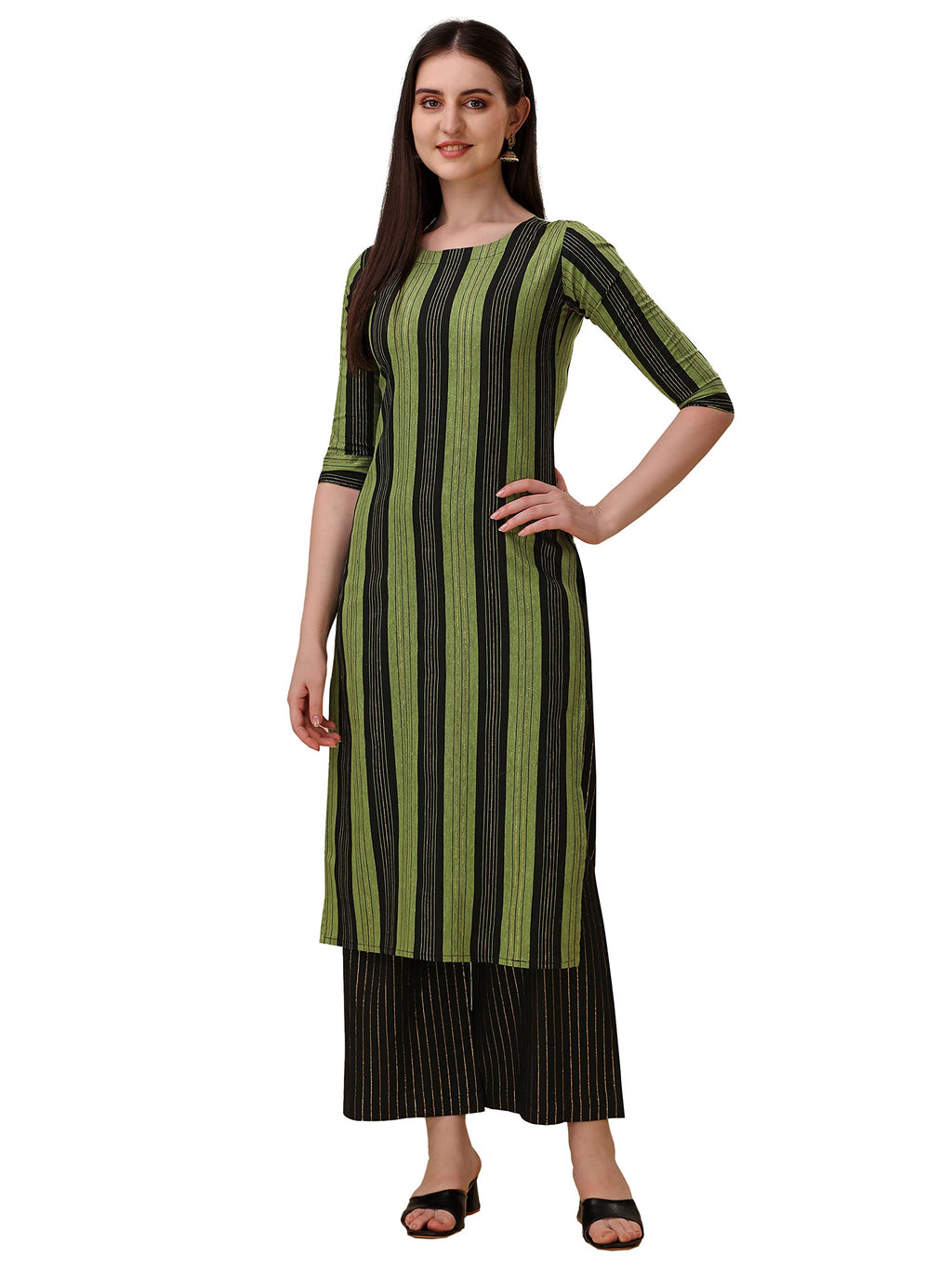 Wedani Women's Cotton Round Neck Casual wear Straight Kurta with Palazzo (SKRT512) Green