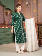 Aarika Girls Ethnic Wear Green-Off White Colour Foil Print Rayon Kurti Pant Set-8-15 Years (Kp-Sd-2944)