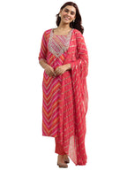 Libas Womens Printed Viscose Straight Kurta With Trousers And Dupatta