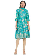 Aurelia Women'S Viscose Teal Green Geometric Round Neck A-Line Kurta Set_21Onas12614-504453_Xl