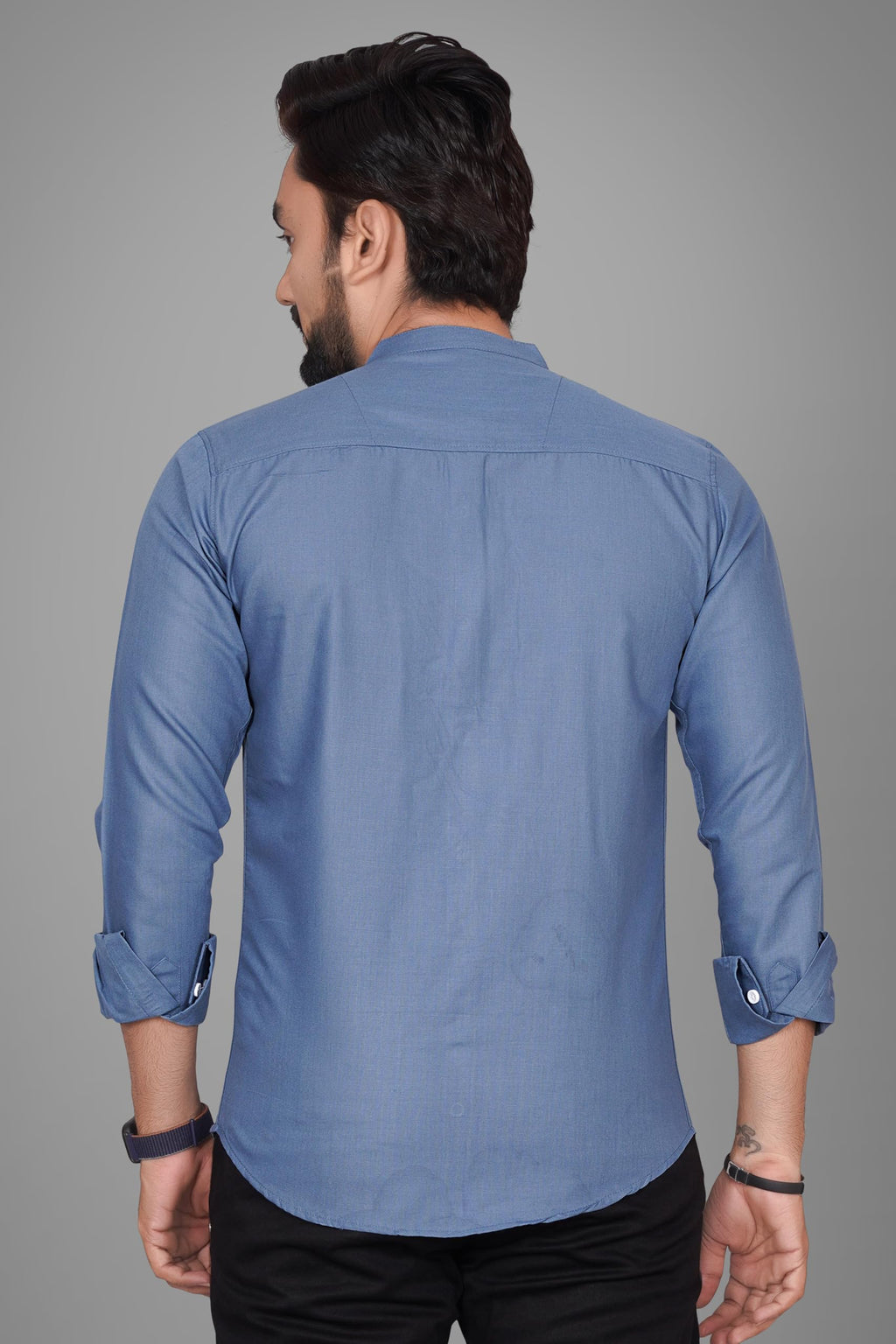 Besix MenS Cotton Solid Shirt With Mandarin Collared Full Sleeve Button Closure Curved Hem Straight Length And One Pocket | Mdr