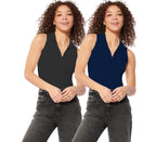 Shasmi Womens & Girls Solid Ribbed Polo Club Collar Sleeveless Slim Fit Simplicity Tank Tops (Pack of 2) (TOP 49 Black N Blue 