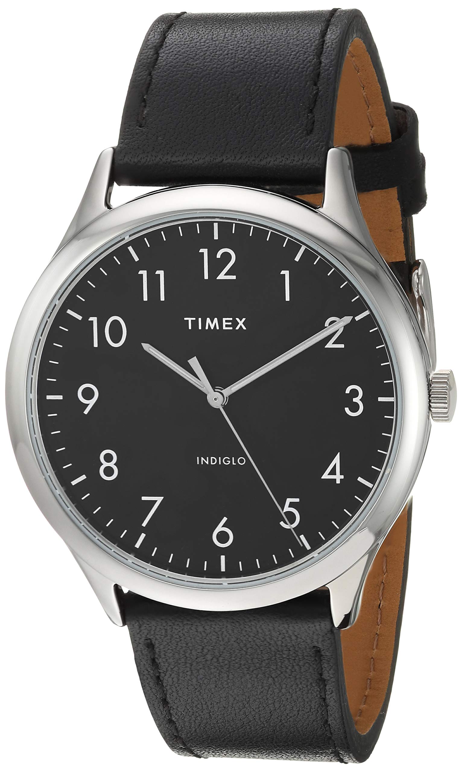 Timex Men's Modern Easy Reader 40mm Watch - Silver-Tone Case Black Dial with Black Genuine Leather Strap