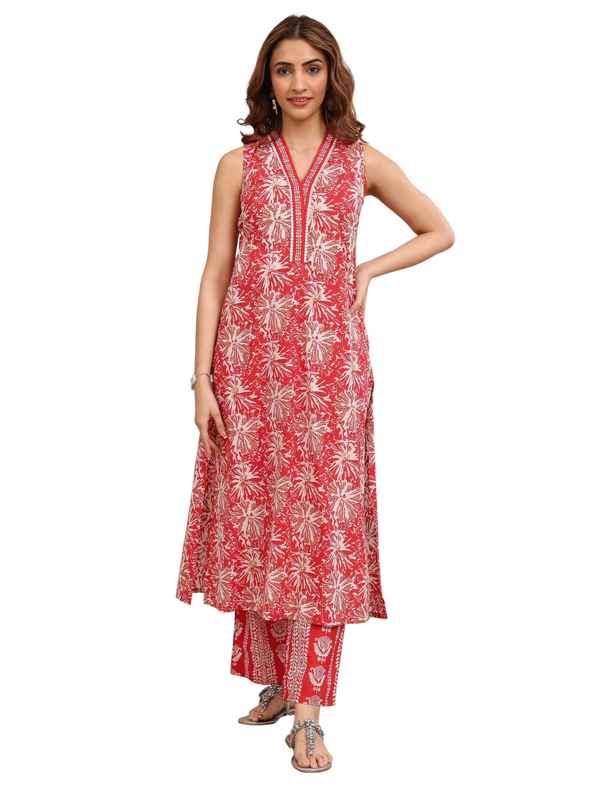 Libas Printed Cotton A-Line Kurta With Trousers (401246XXL)