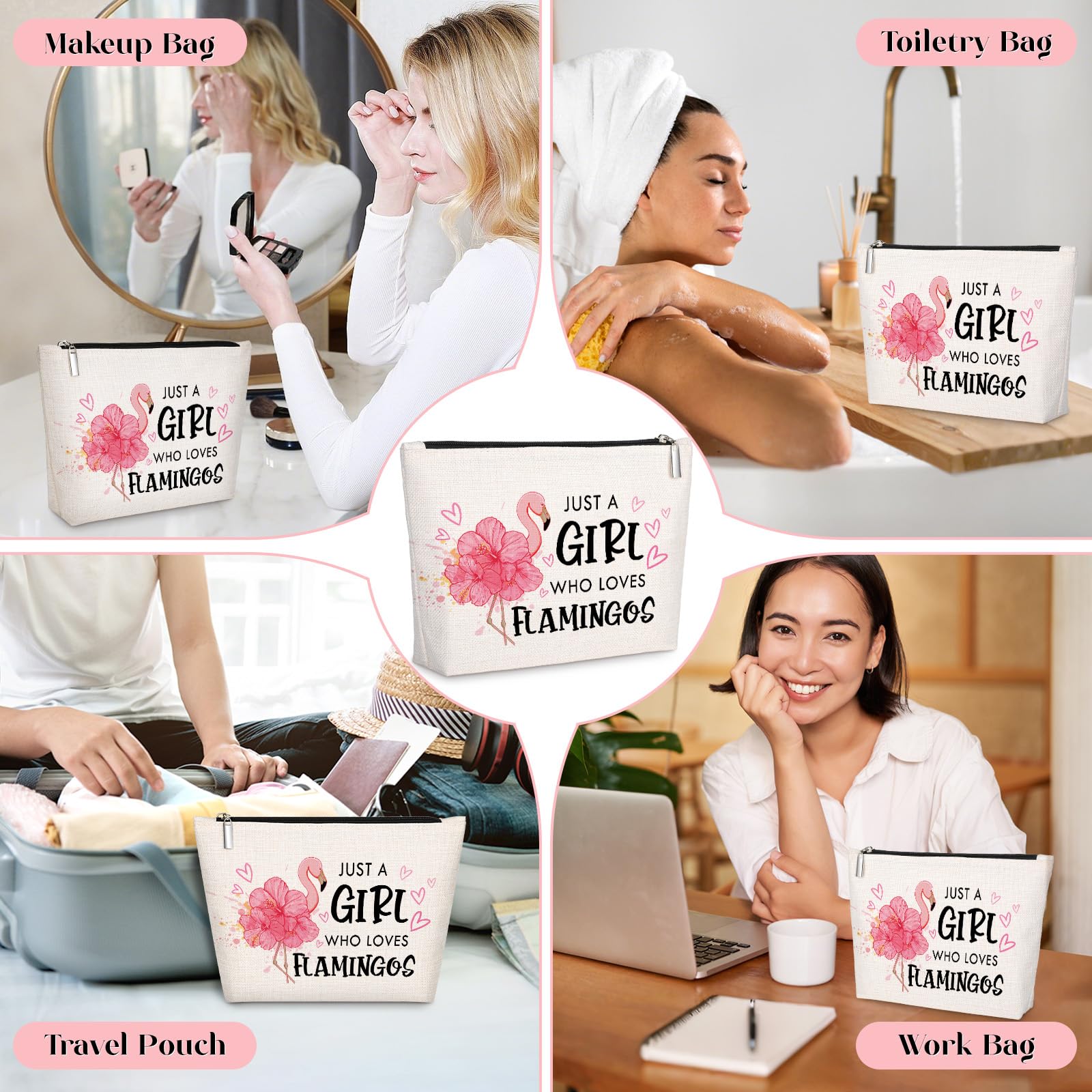 GevGuxLuo Flamingo Gifts for Flamingos Lovers, Flamingo Makeup Bag for Women with Mirror, Flamingos Birthday Gifts for Daughter