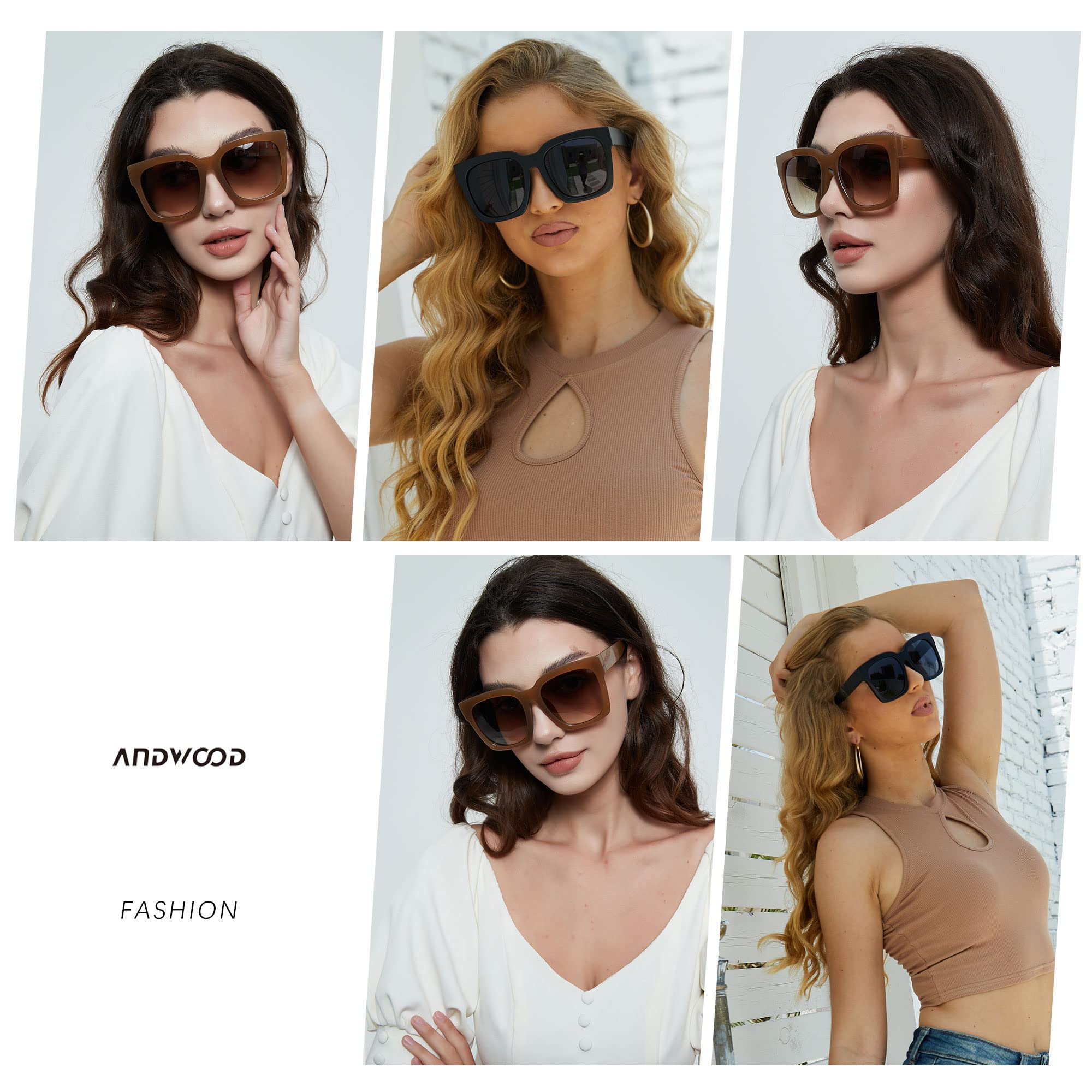 ANDWOOD Oversized Sunglasses for Women Big Large Square Wide Frame Shades Retro Trendy Fashion UV Protection 2 Pack Matte Black