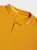 Dennis Lingo MenS Cotton Mustard Solid Stand Collar T-Shirt