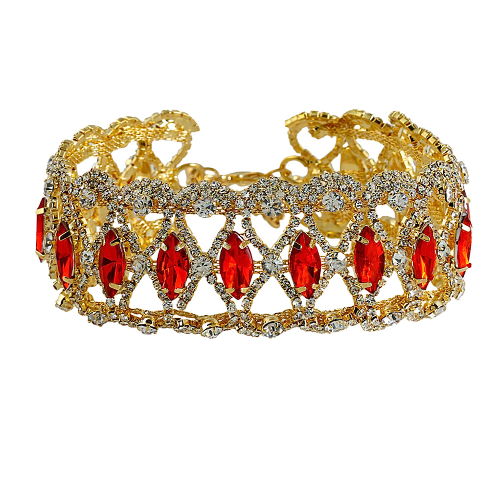 NABROJ Choker Necklace Halloween Jewelry for Women,Gold Chunky Diamond Red Rhinestone Ruby Choker Necklace Wide Necklaces Weedin