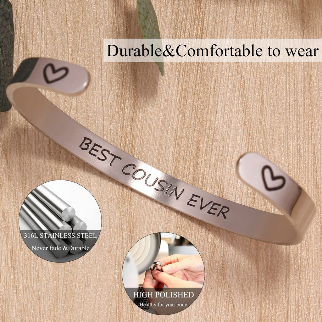 Btysun Cousin Gifts for Women Bracelets for Teen Stainless Steel Cousin Ever Quotes Engraved Christmas Jewelry
