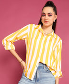 POPWINGS Stripe Printed Crepe Shirt for Women Stylish Western Casual Regular Fit Full Sleeves Shirts for Women
