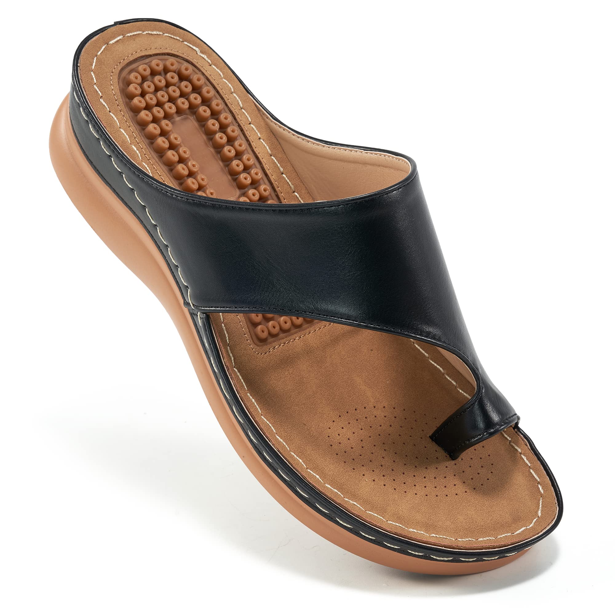 Aomigoct Wedges Shoes for Women Sandals with Comfortable Cushion FootBed Orthopedic Sandals Women Flip Flops Dressy Summer Walki
