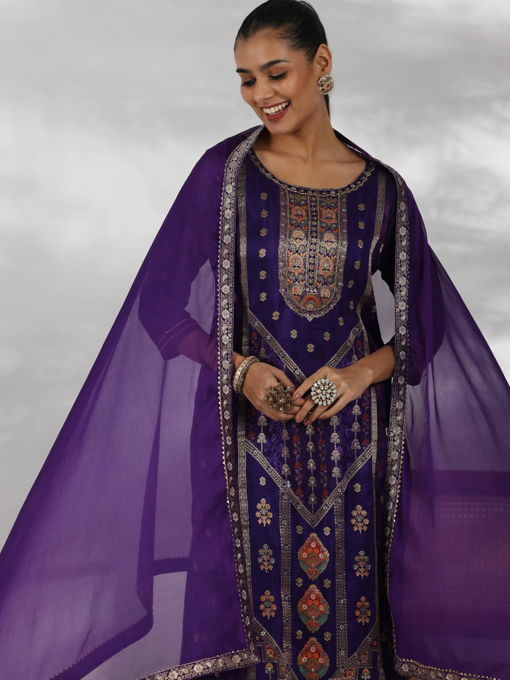 Libas WomenS Silk Blend Kurta Set (48656_Purple