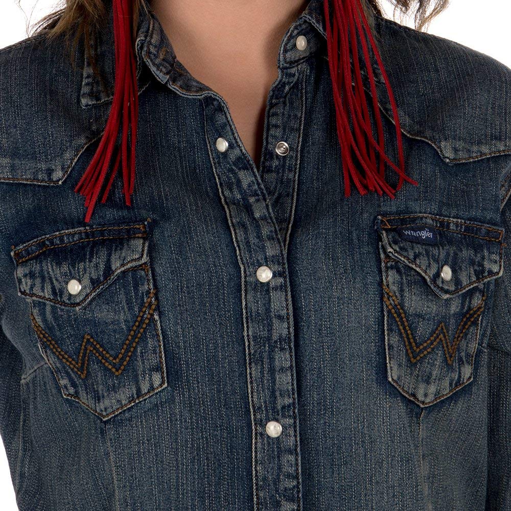 Wrangler womens Long Sleeve Western Snap Work Shirt Blouse, Denim, Large US